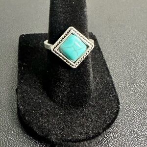 Silver and Turquoise Southwestern Diamond Shape Ring 6.25
